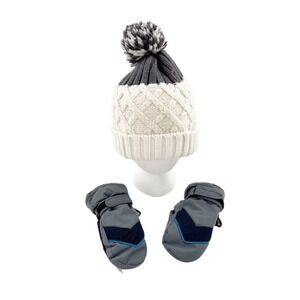 Carters Kids Winter Beanie Hat Mittens‎ Set Gray Knit Size 4-8 Cold-Weather